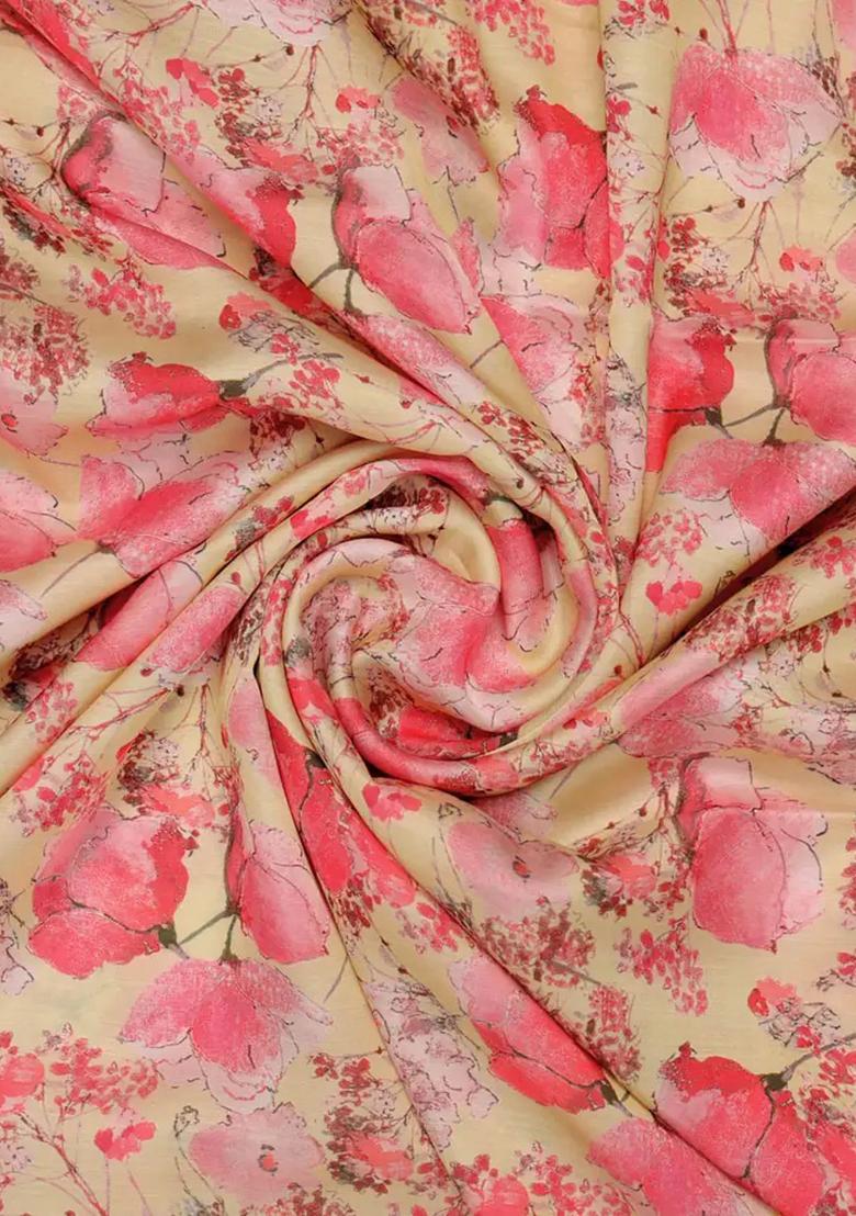 Pink Printed Linen Lehenga Set