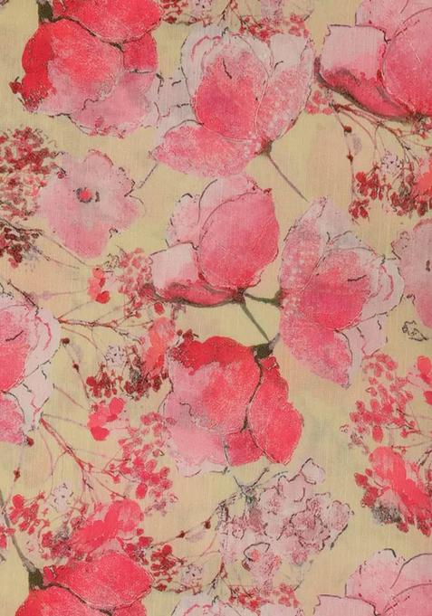 Pink Printed Linen Lehenga Set