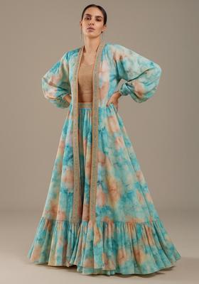 Powder Blue Printed Georgette Lehenga Set