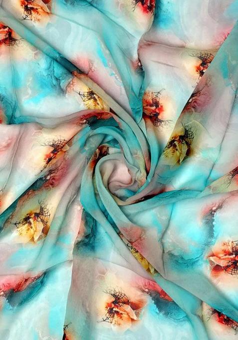 Powder Blue Printed Georgette Lehenga Set