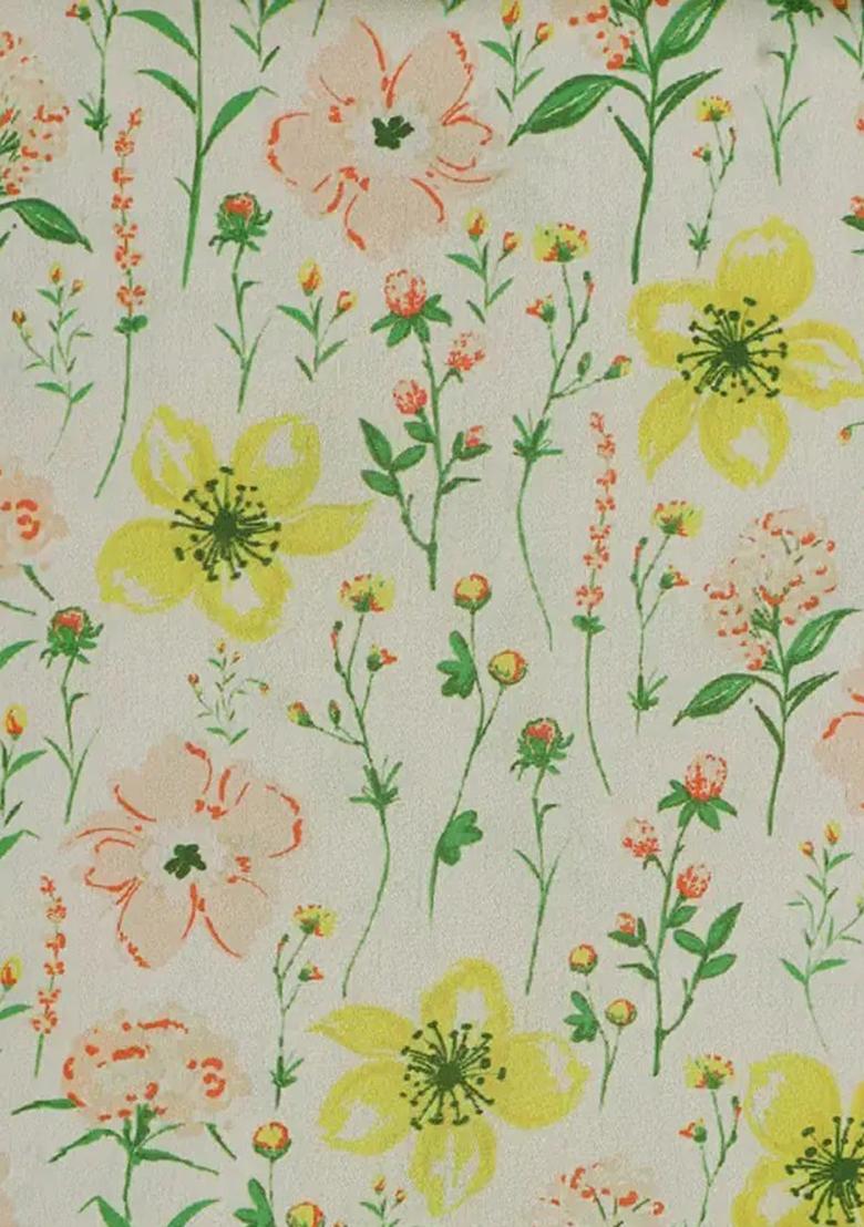 Yellow Printed Satin Lehenga Set