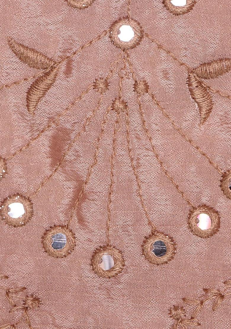 Beige Embellished Chinon Lehenga Set - Indya