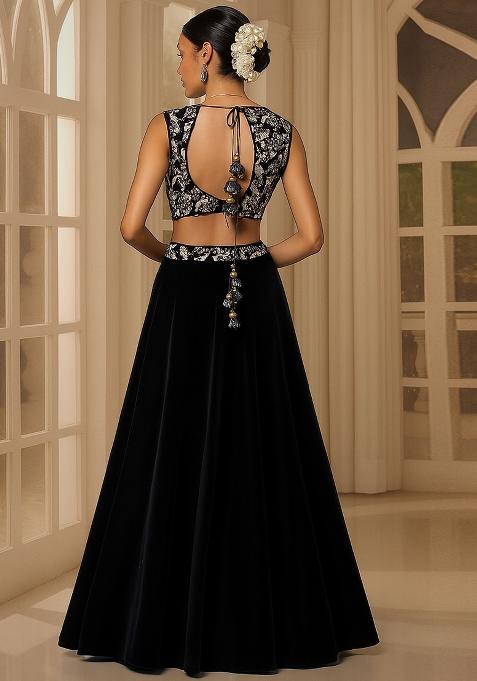 Black Embroidered Blouse Georgette Lehenga Set