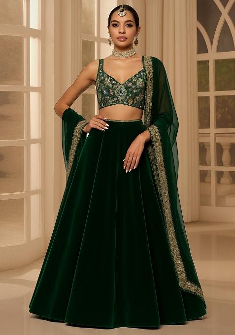 Green Embroidered Blouse Georgette Lehenga Set