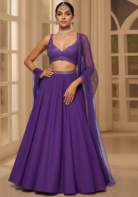 Purple Sequin Embellished Blouse Georgette Lehenga Set