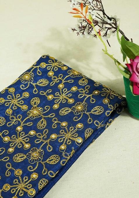 Blue Embroidered Poly Blend Lehenga Set