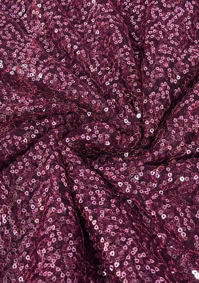 Wine Sequin Embellished Net Lehenga Set - Indya