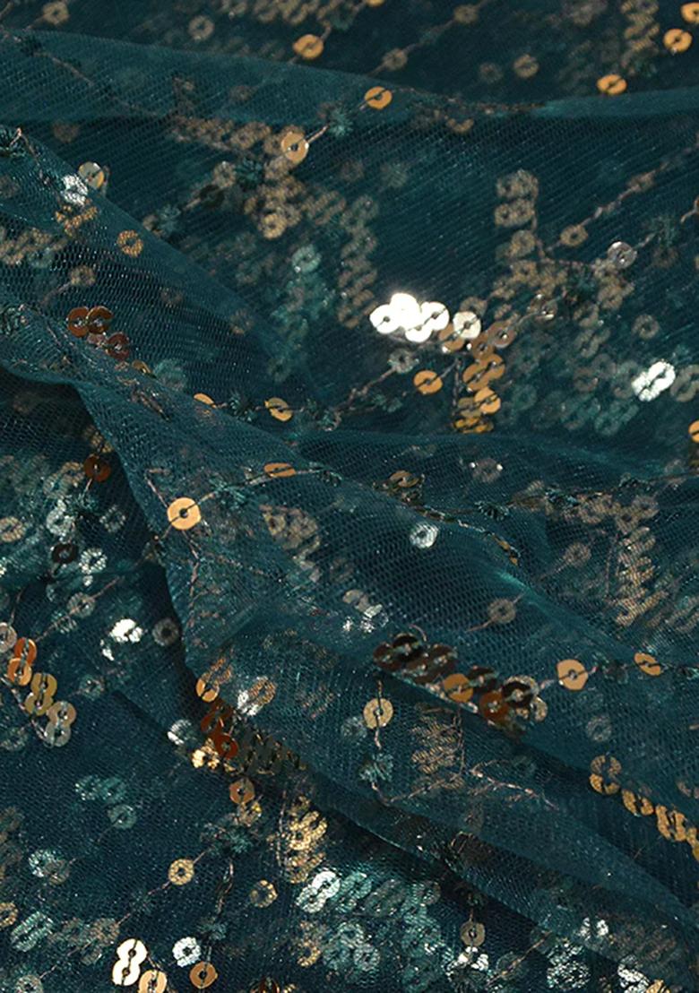 Teal Green Sequin Embroidered Net Lehenga Set