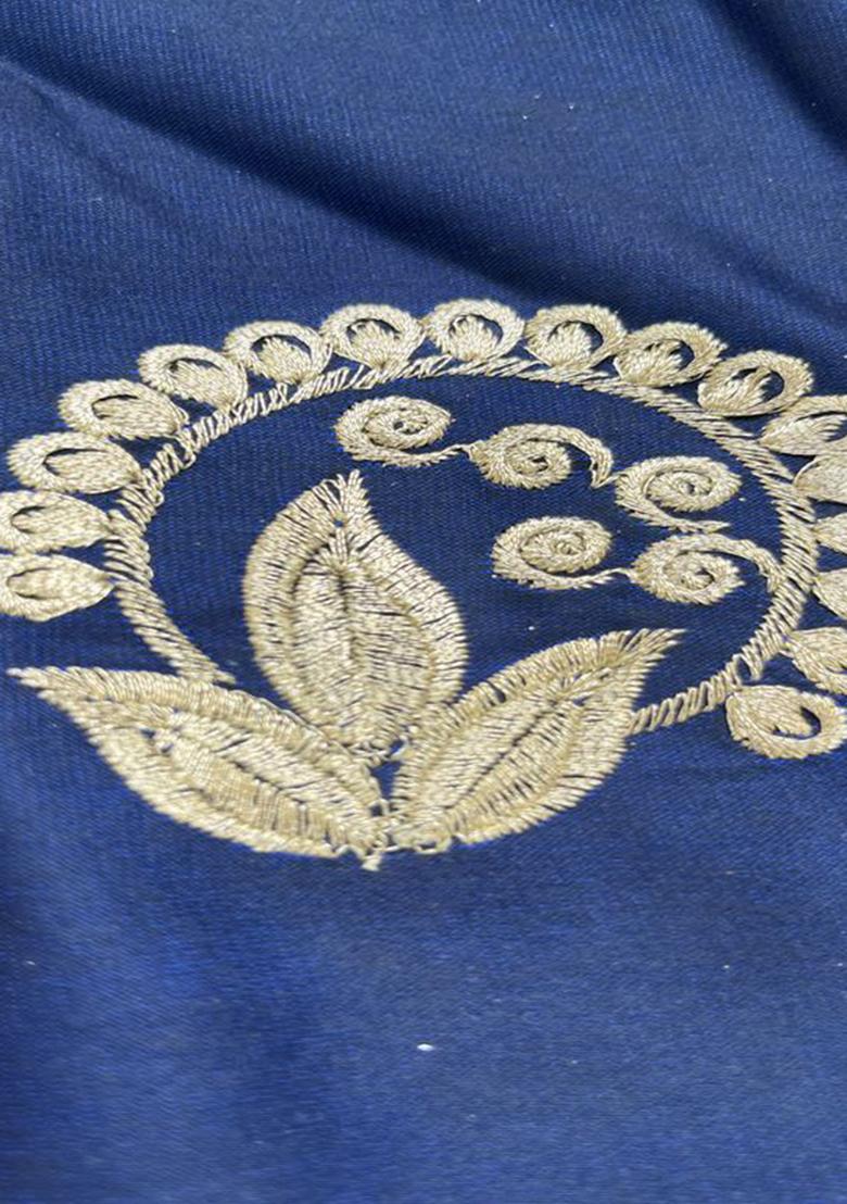 Blue Embroidered Taffeta Silk Lehenga Set - Indya