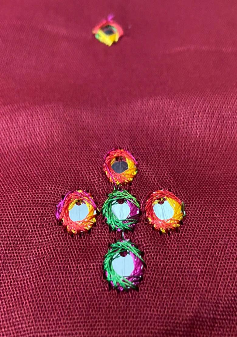 Wine Embroidered Cotton Rayon Lehenga Set - Indya