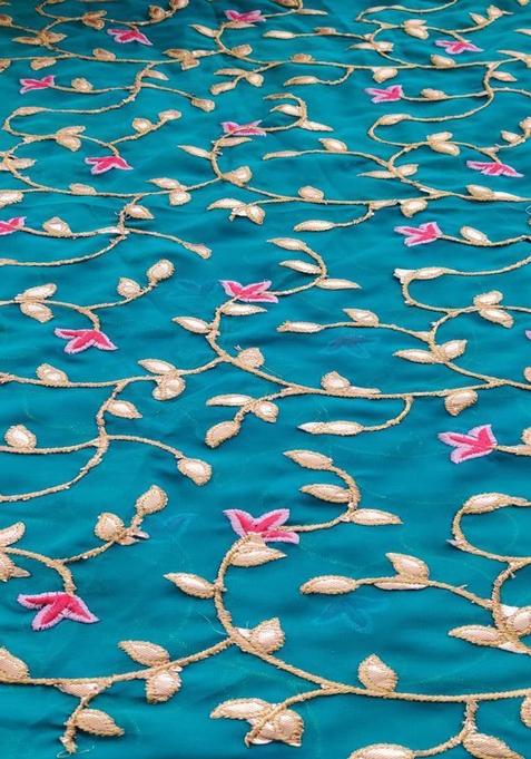 Teal Blue Embroidered Georgette Lehenga Set