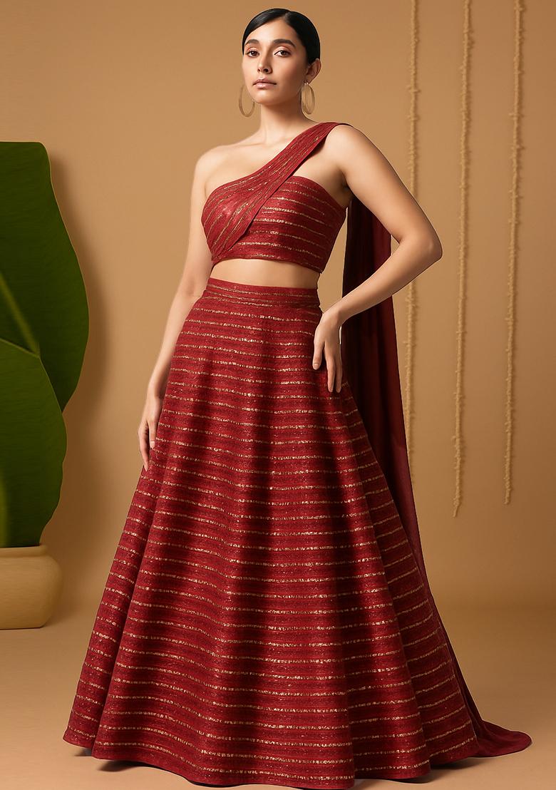 Maroon Embellished Net Lehenga Set