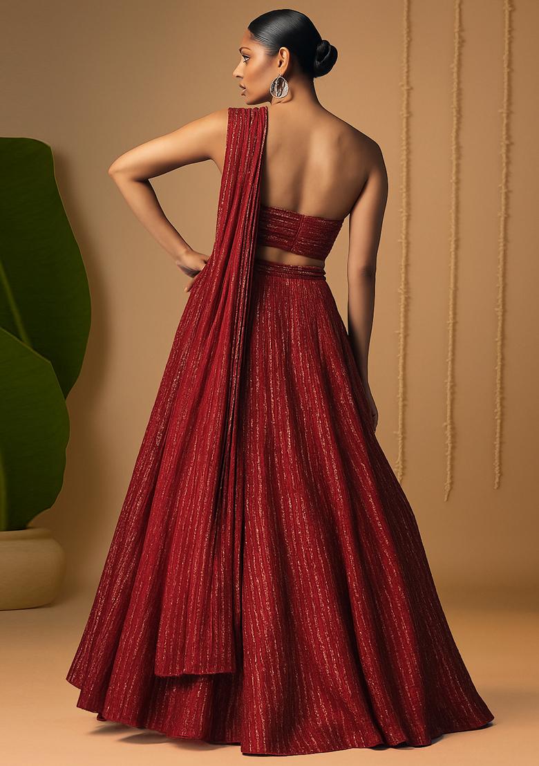 Maroon Embellished Net Lehenga Set - Indya