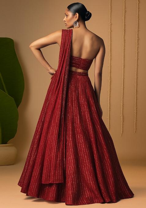 Maroon Embellished Net Lehenga Set