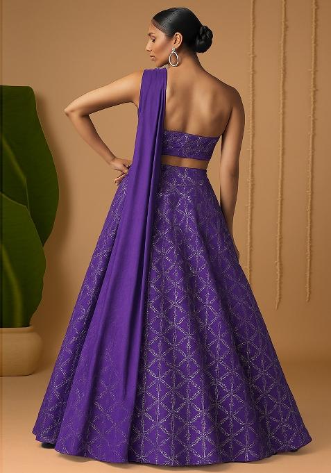 Purple Sequin Embellished Chanderi Lehenga Set