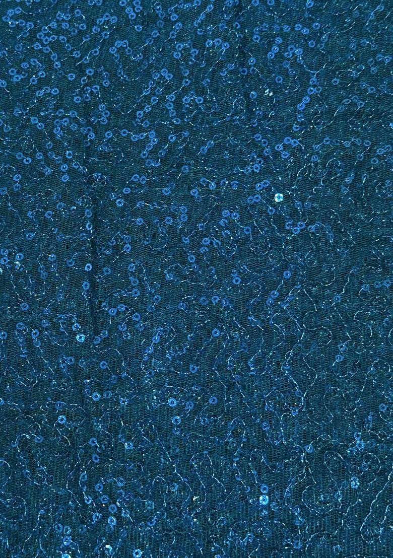 Peacock Blue Sequin Embellished Net Lehenga Set - Indya