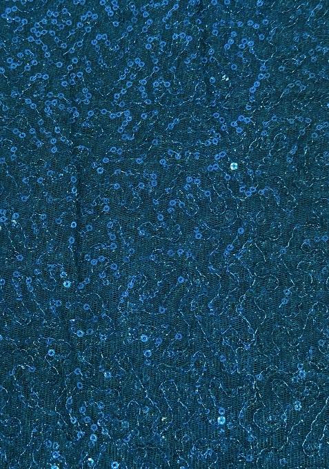 Peacock Blue Sequin Embellished Net Lehenga Set