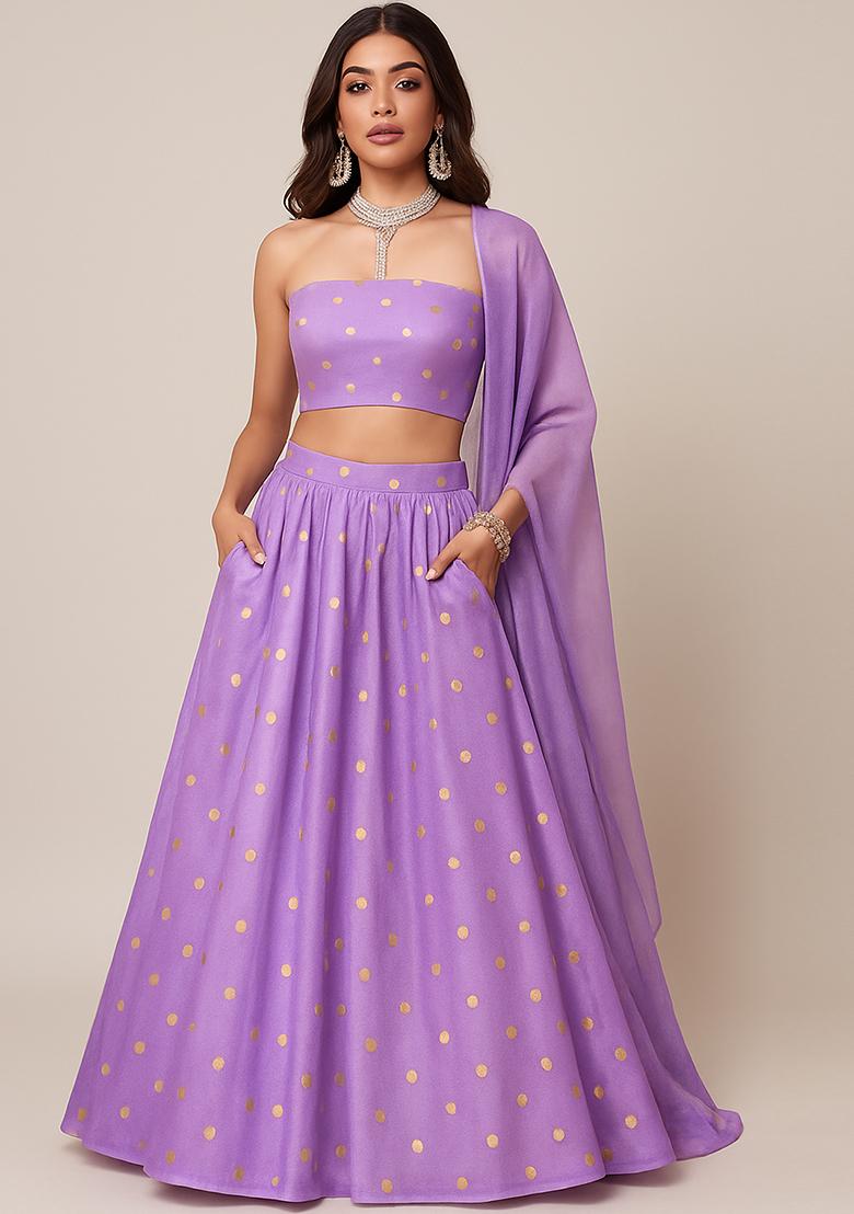 Purple Embroidered Shimmer Lehenga Set