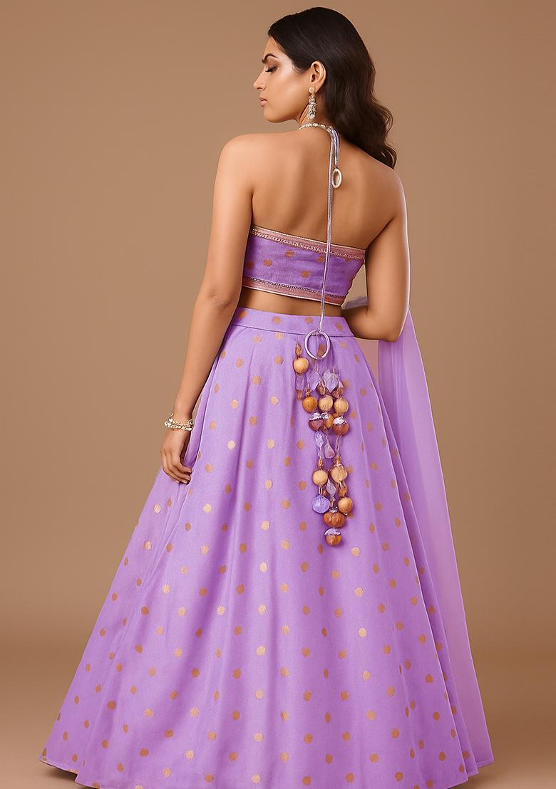 Purple Embroidered Shimmer Lehenga Set - Indya