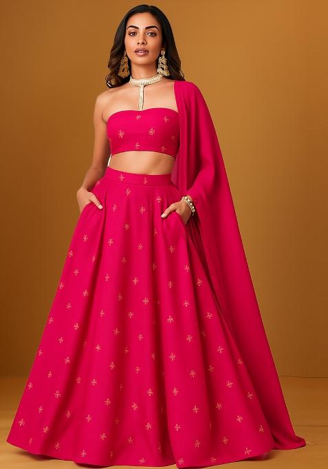 Rani Pink Embroidered Georgette Lehenga Set