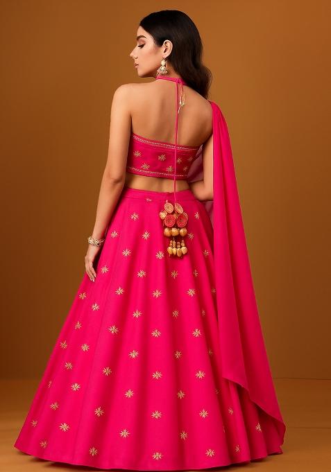 Rani Pink Embroidered Georgette Lehenga Set