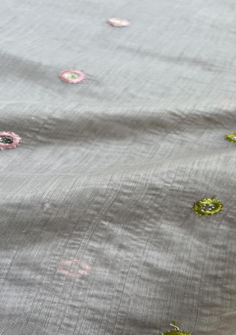 Grey Embroidered Chanderi Lehenga Set - Indya