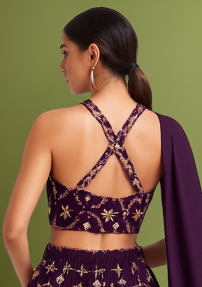 Purple Sequin Embellished Georgette Lehenga Set - Indya