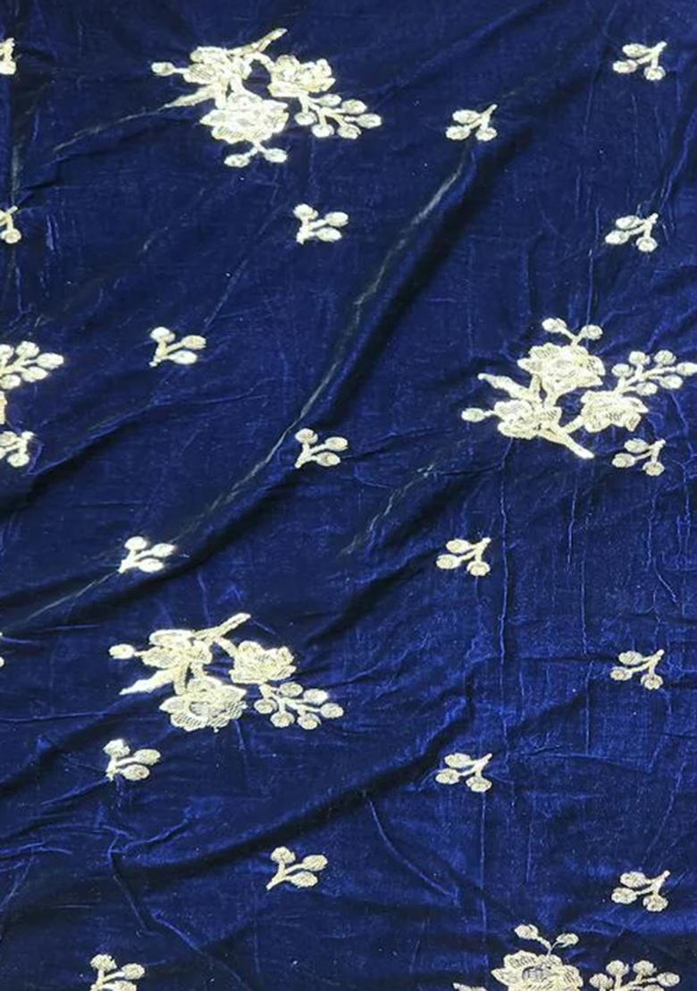 Navy Blue Sequin Embroidered Velvet Lehenga Set - Indya