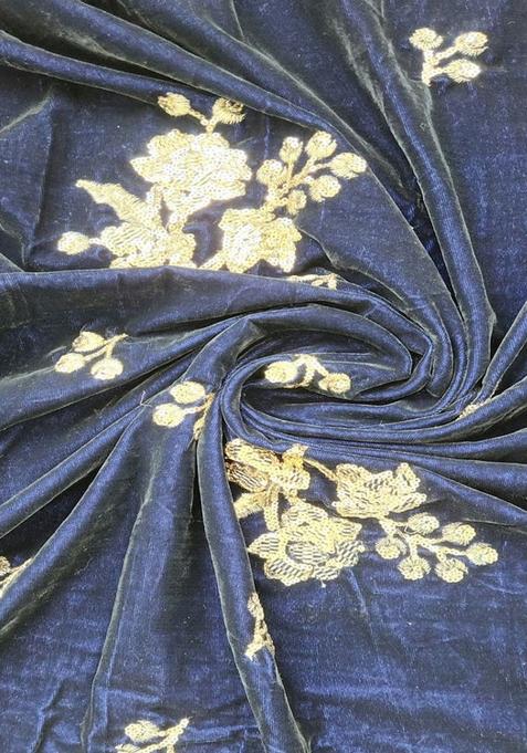 Navy Blue Sequin Embroidered Velvet Lehenga Set