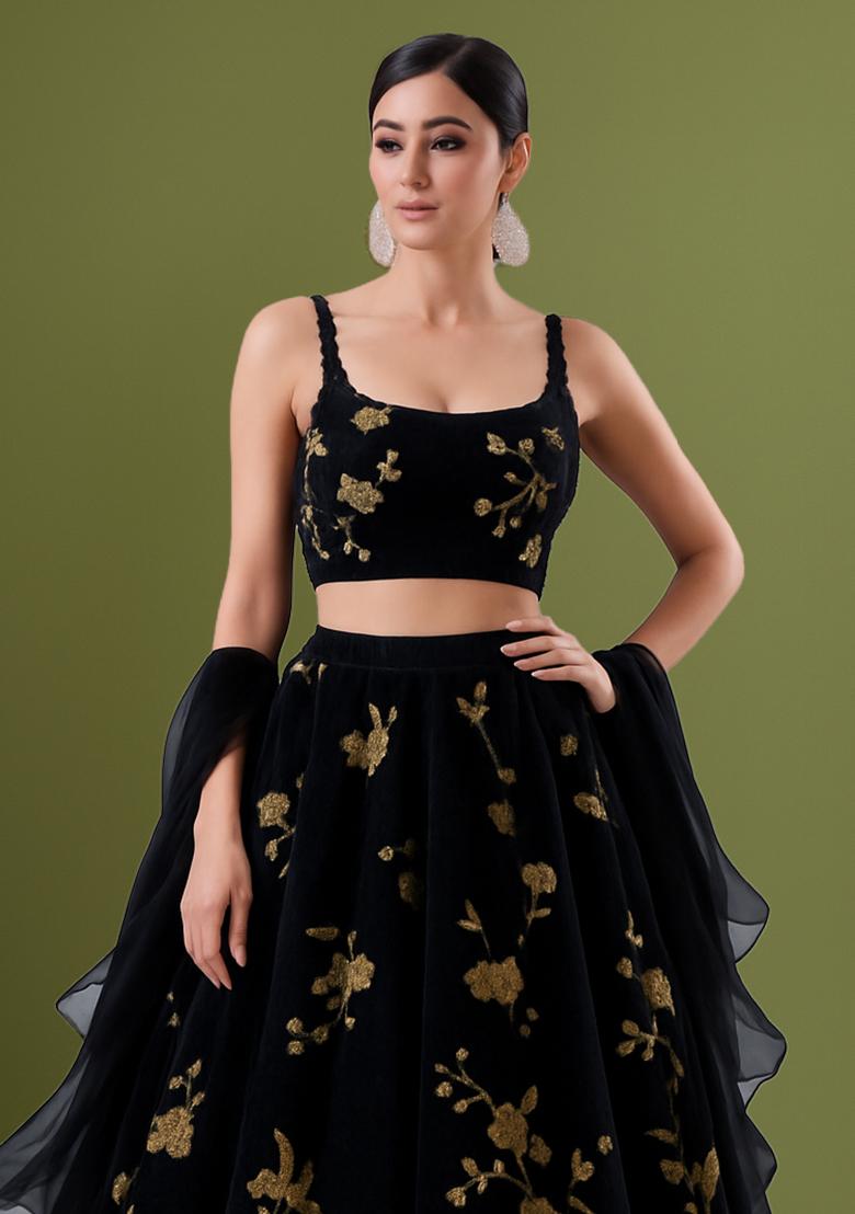 Black Sequin Embroidered Velvet Lehenga Set