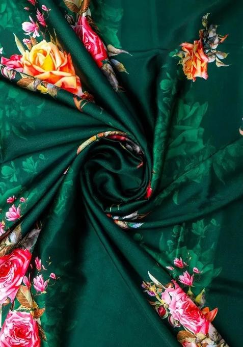 Green Printed Satin Lehenga Set