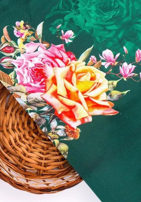 Green Printed Satin Lehenga Set