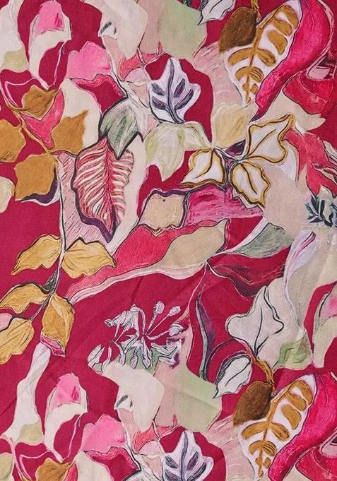 Red Printed Satin Lehenga Set