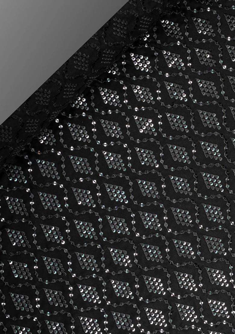 Black Sequin Embellished Satin Lehenga Set - Indya