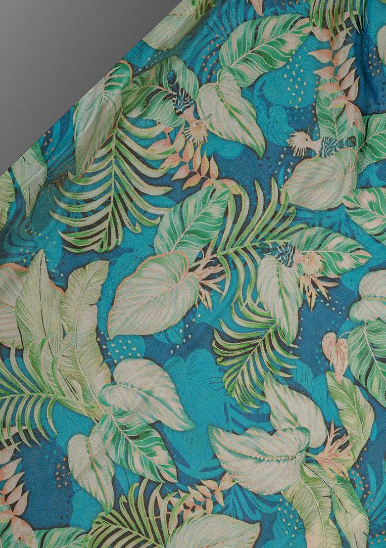 Blue Printed Organza Lehenga Set - Indya