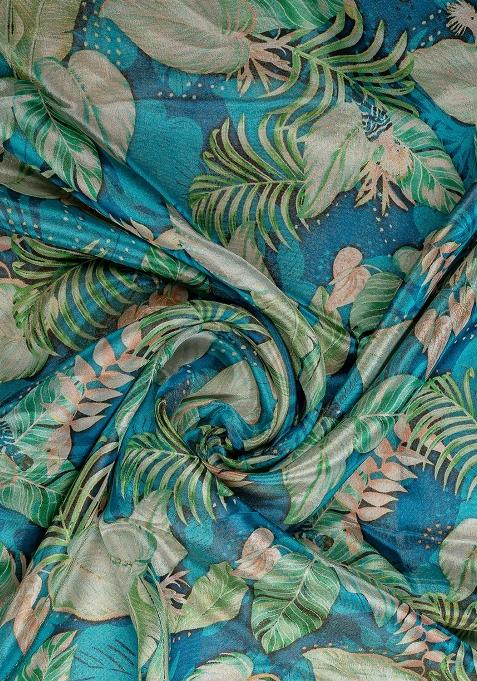 Blue Printed Organza Lehenga Set