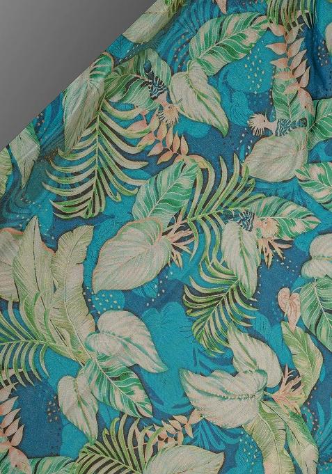 Blue Printed Organza Lehenga Set