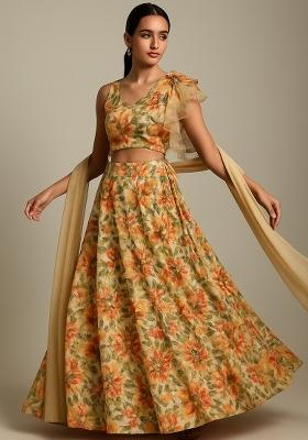 Multicolor Printed Organza Lehenga Set
