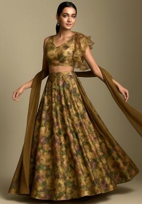 Green Printed Tissue Lehenga Set