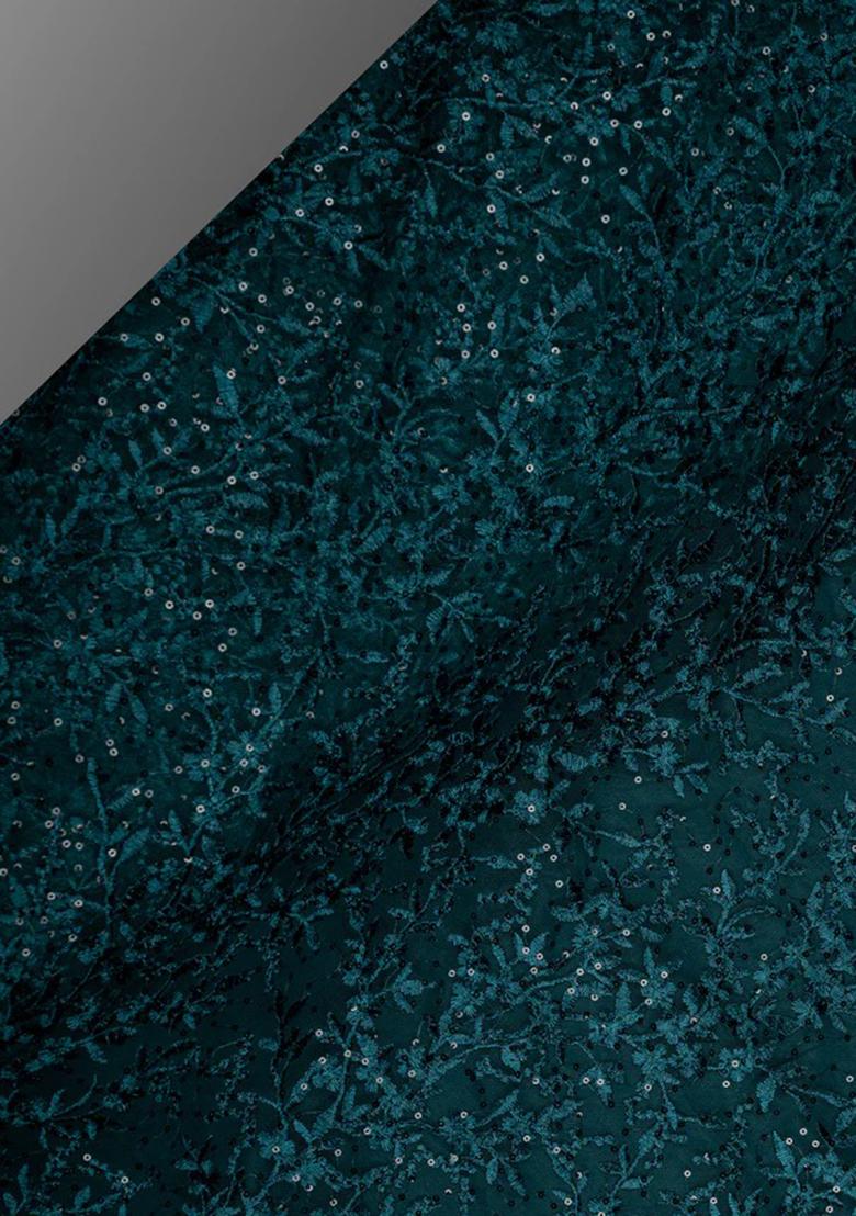 Dark Turquoise Embroidered Net Lehenga Set - Indya