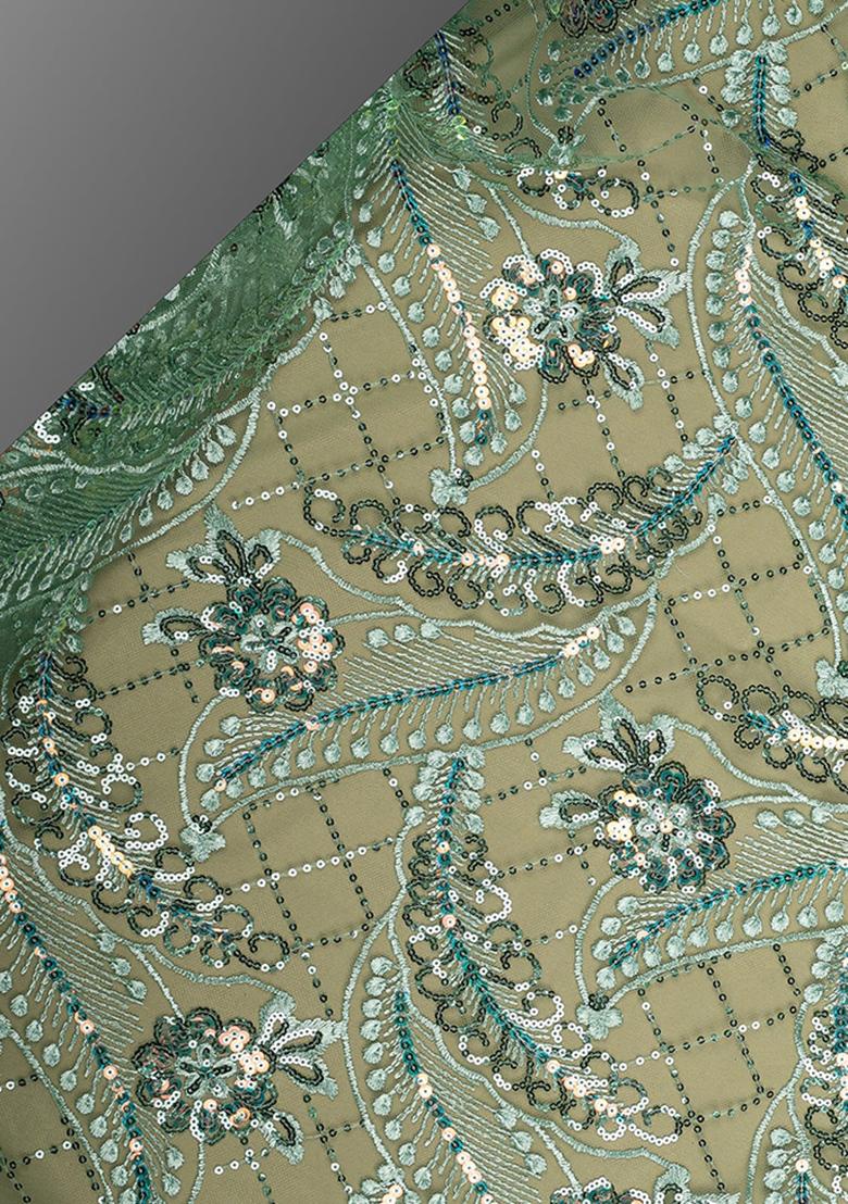 Green Sequin Embellished Net Lehenga Set