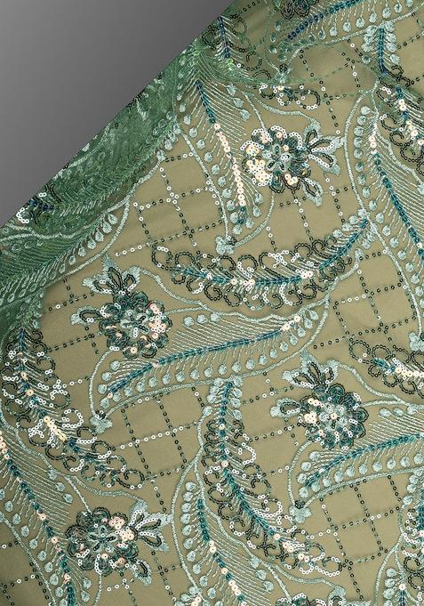 Green Sequin Embellished Net Lehenga Set