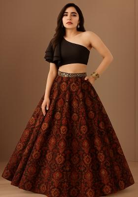 Maroon Jacquard Brocade Lehenga Set