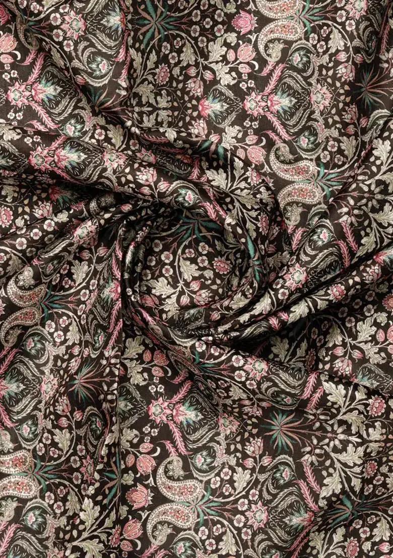 Brown Printed Silk Lehenga Set