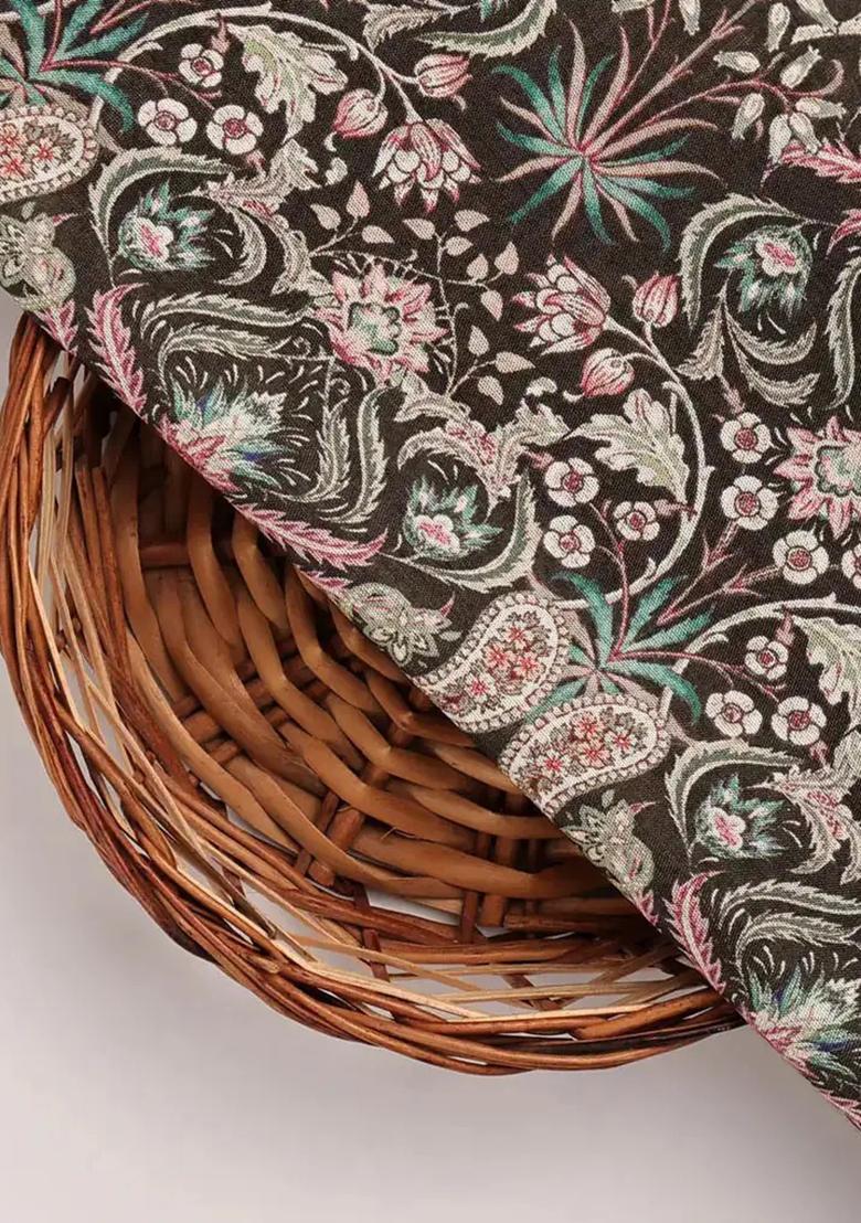 Brown Printed Silk Lehenga Set - Indya