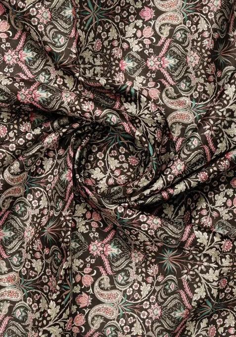 Brown Printed Silk Lehenga Set