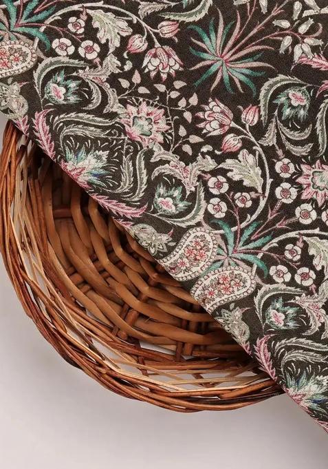 Brown Printed Silk Lehenga Set