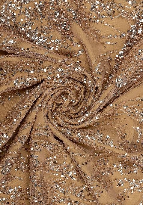 Golden Sequin Embellished Net Lehenga Set