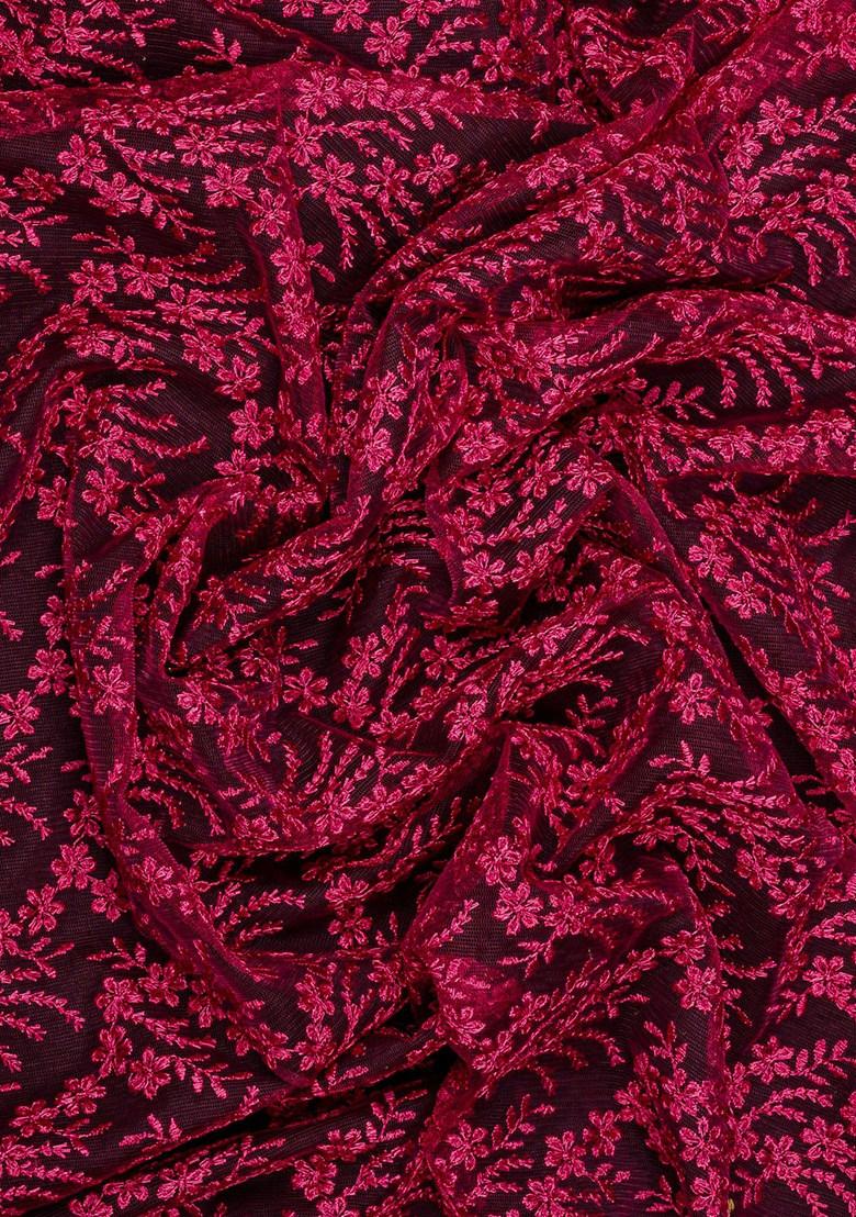 Wine Embroidered Net Lehenga Set