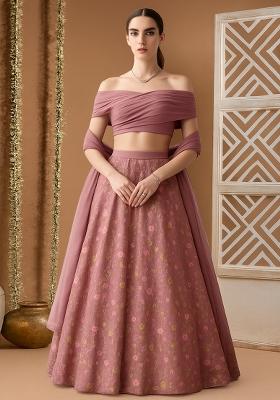 Mauve Sequin Embroidered Net Lehenga Set